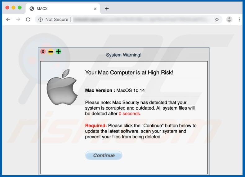 Aviso falso de Mac System currently outdated and corrupted