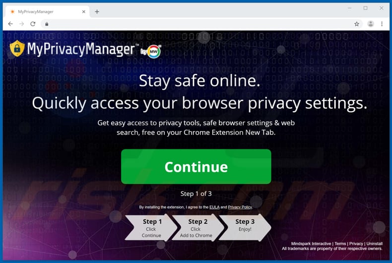 Site usado para promover o sequestrador de navegador MyPrivateManager