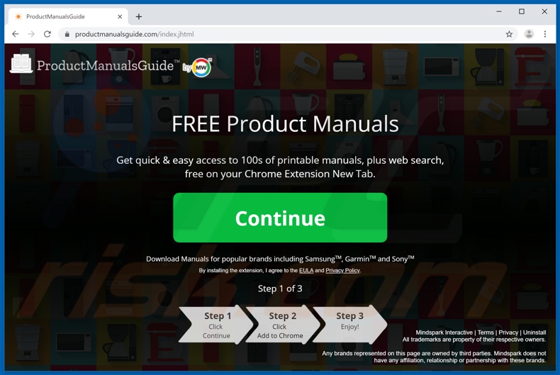 Site usado para promover o sequestrador de navegador ProductManualsGuide