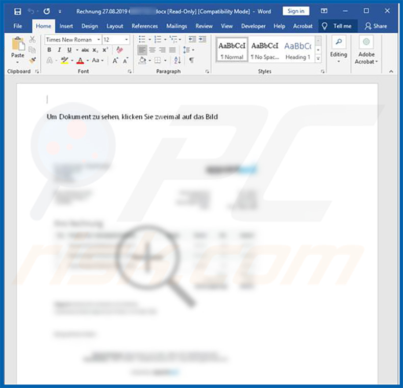 Documento malicioso do Microsoft Word (anexo de email) que injeta o Trojan Retefe no sistema