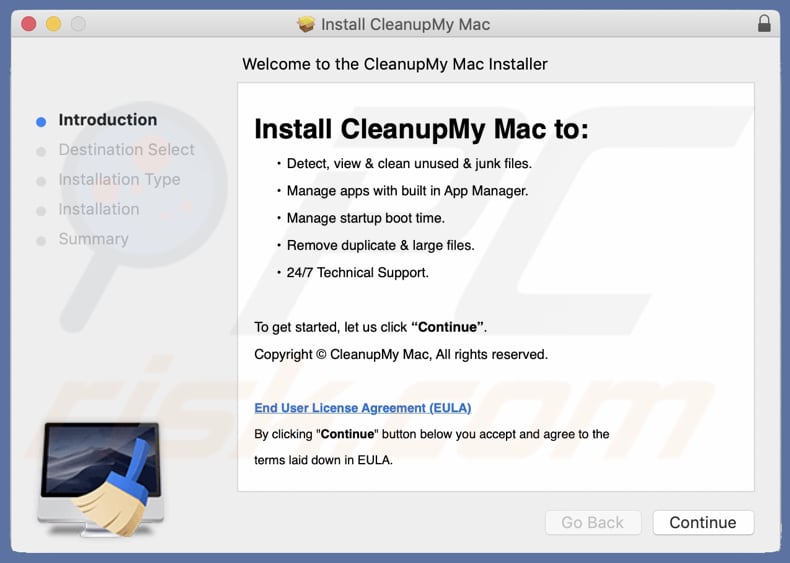 configuração de instalação do Ceanup My Mac