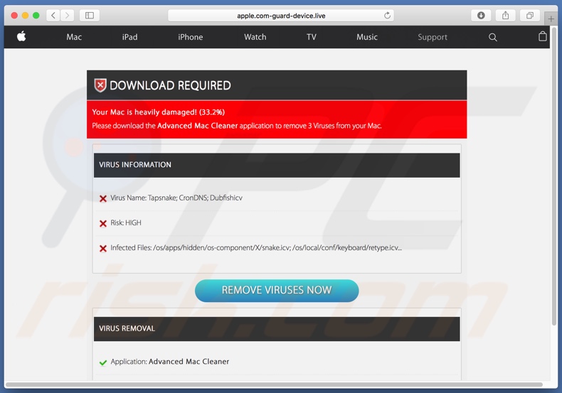 Resultados da verificação de apple.com-guard-device[.]live