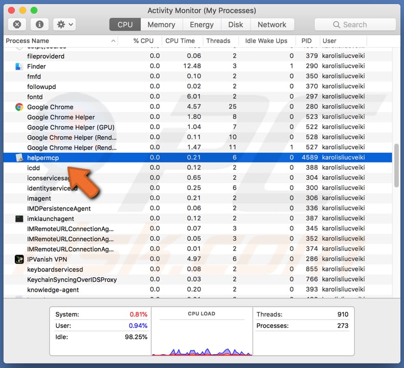 Processo Helpermcp no Activity Monitor