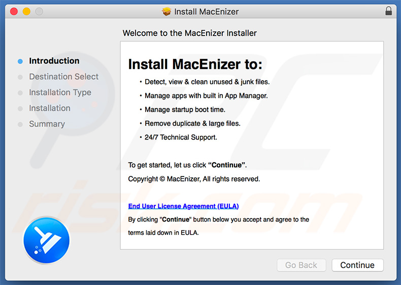 Configuração de instalação da segunda variante da aplicação indesejada do MacEnizer