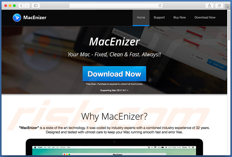 Site que promove a segunda variante da aplicação indesejada do MacEnizer
