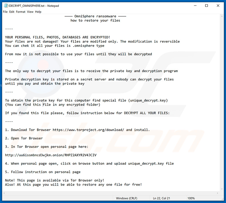 Nota de resgate do ransomware OmniSphere atualizada