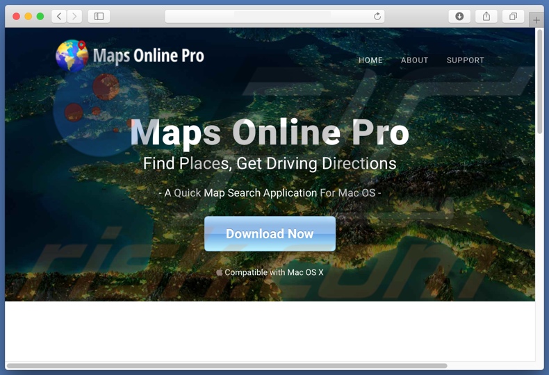 Website fraudulento usado para promover search.mapsonlinepro.com