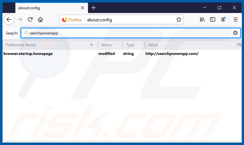 Removendo o searchpowerapp.com do mecanismo de pesquisa padrão do Mozilla Firefox