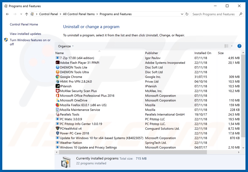Desinstalador do sequestrador de navegador searchpowerapp.com via Painel de Controlo
