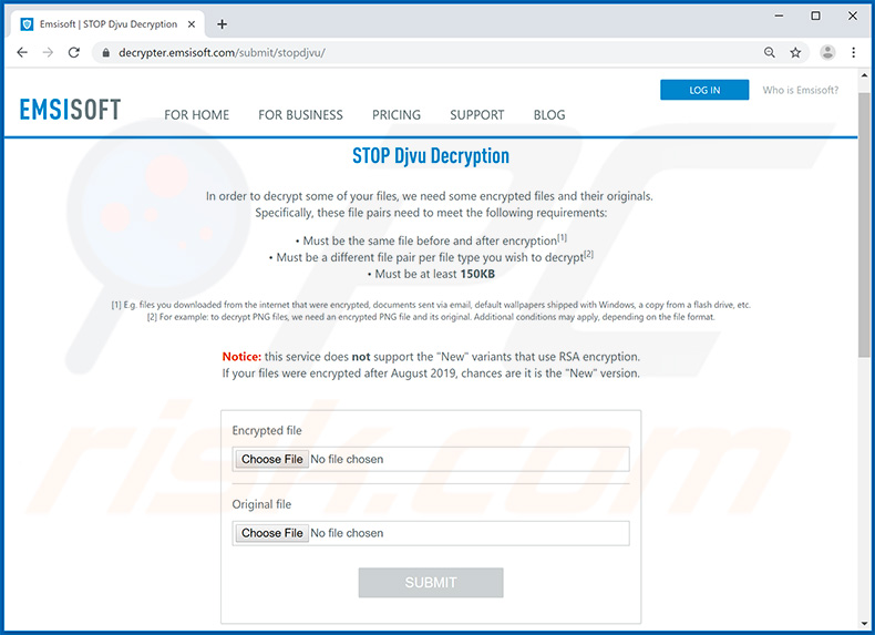 Djvu ransomware serviço de desencriptação da Emsisoft