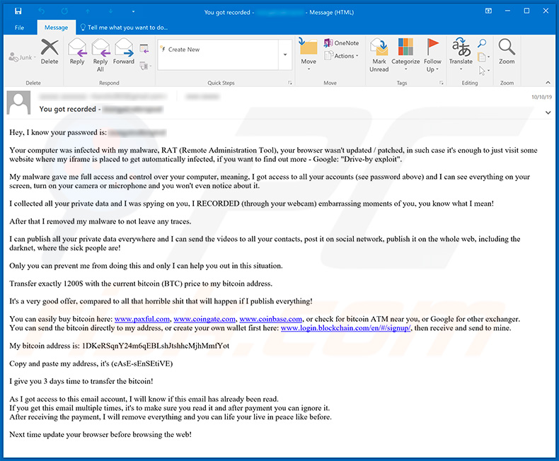 fraude email Your computer was infected with my malware