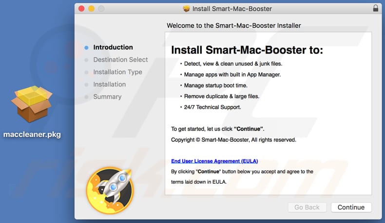 instalador da aplicação indesejada Smart Mac Booster
