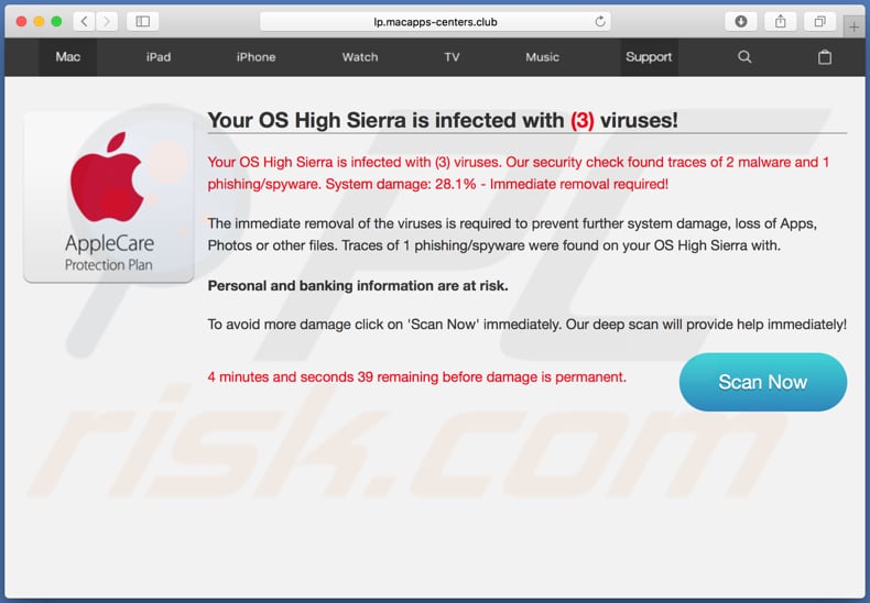página de fundo You Mac OS might be infected