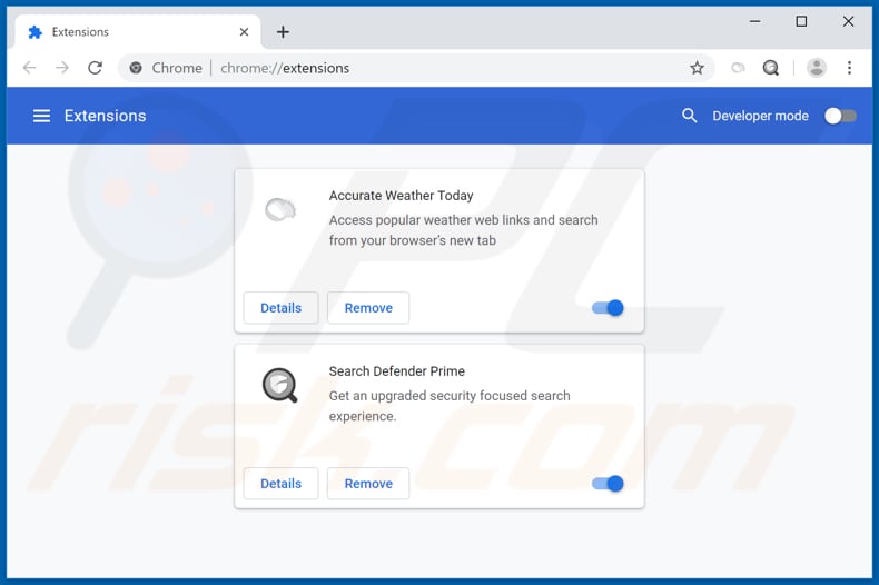 Remoção de extensões do Google Chrome relacionadas a precisionweathertoday.com