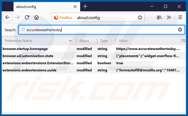 Removendo precisionweathertoday.com do mecanismo de pesquisa padrão do Mozilla Firefox