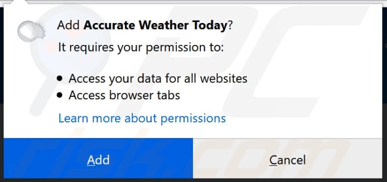 Accurate Weather Today  solicita permissões no Firefox