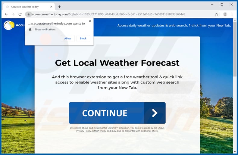 Site usado para promover o sequestrador de navegador Accurate Weather Today
