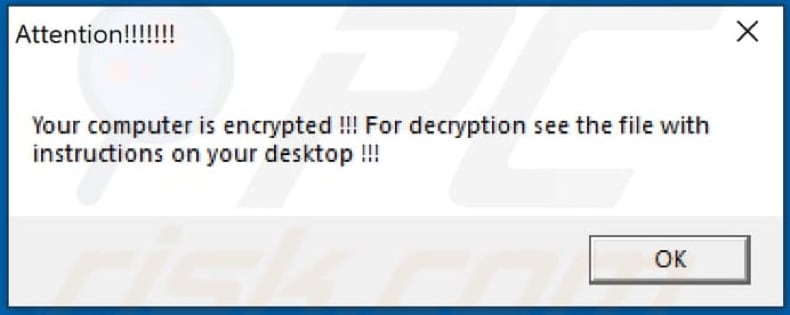 Pop-up exibido após o ransomware ANTEFRIGUS terminar de encriptar