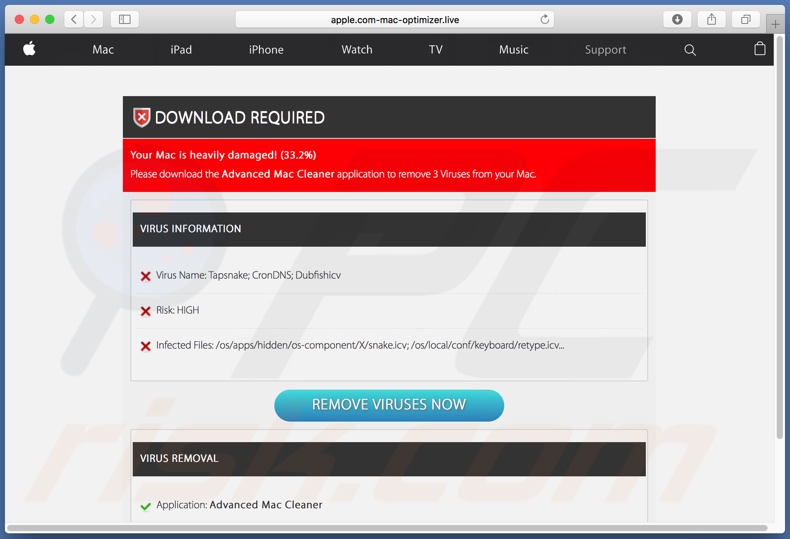 fraude da verificação de apple.com-mac-optimization[.]live