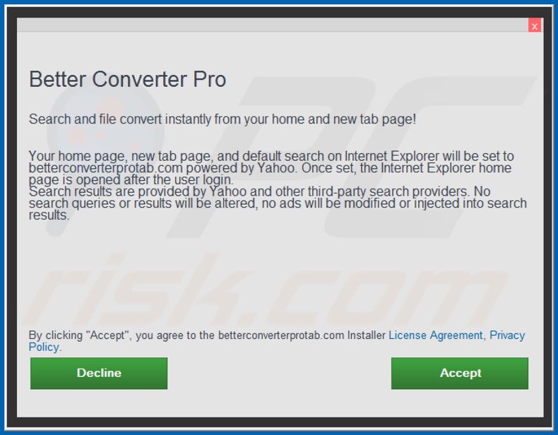 Configuração oficial da instalação do sequestrador de navegador Better Converter Pro