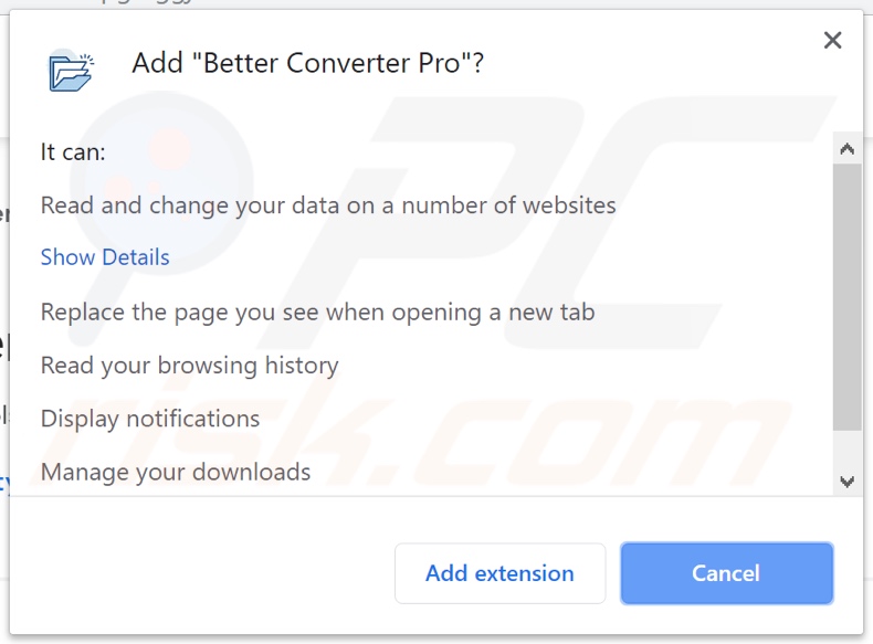 Better Converter Pro a pedir permissões