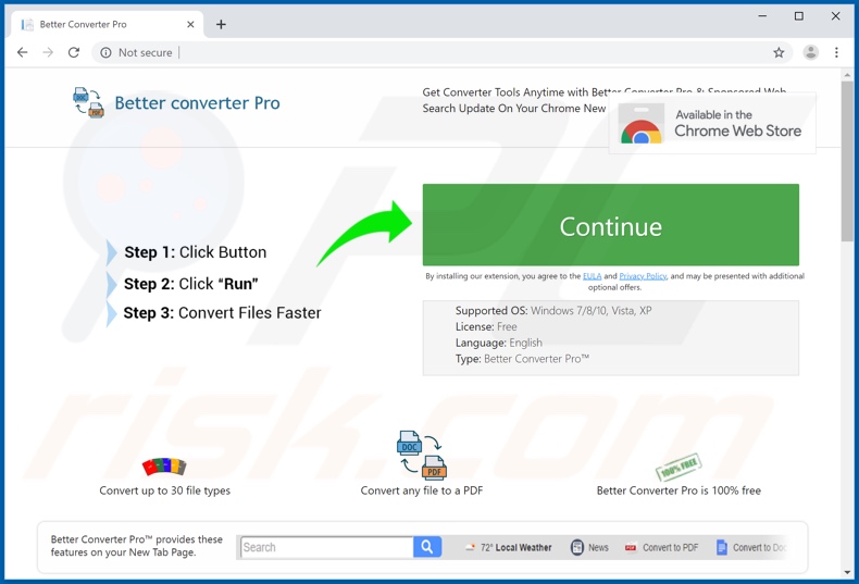 Site usado para promover o sequestrador de navegador Better Converter Pro