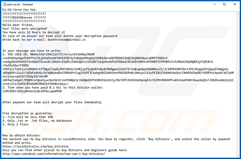 Nota do ransomware DeathRansom atualizada