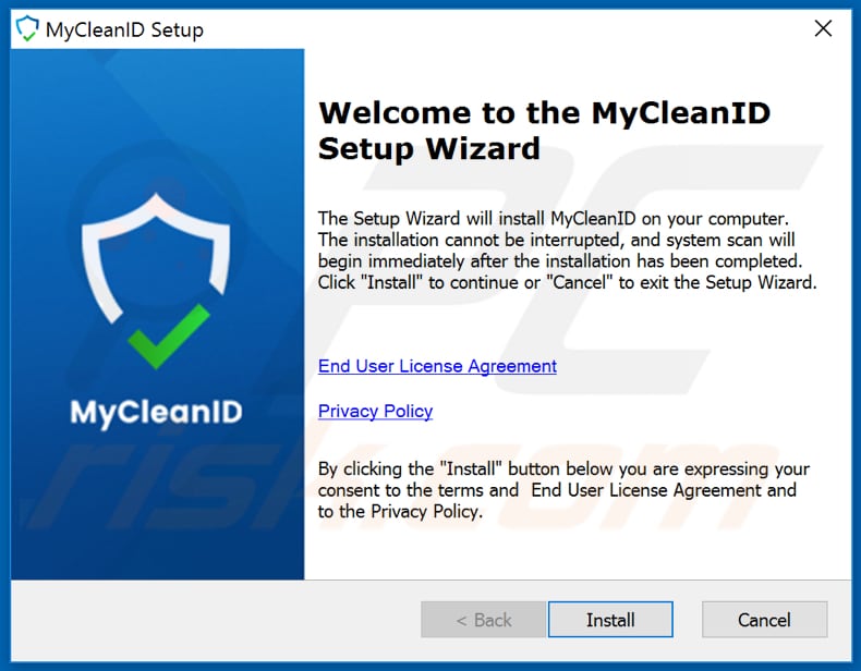 Configuração de instalação do MyCleanID