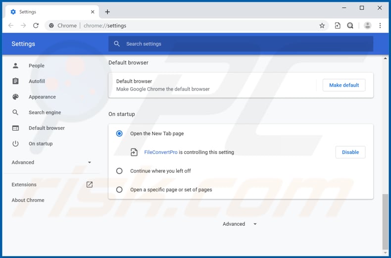 Removendo fileconvertpro.co da página inicial do Google Chrome