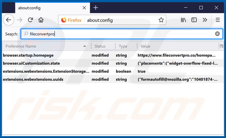 Removendo fileconvertpro.co da página inicial e motor de pesquisa padrão do Mozilla Firefox.