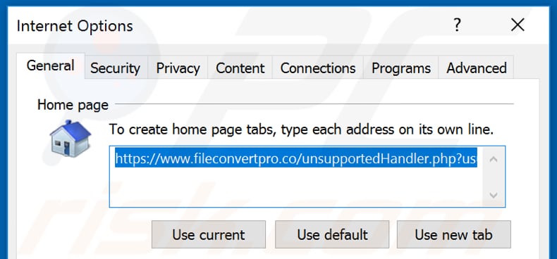 Removendo fileconvertpro.co da página inicial do Internet Explorer
