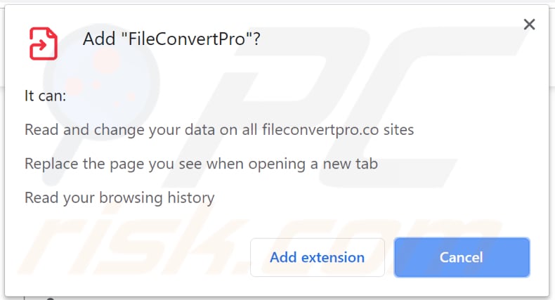 FileConvertPro solicita uma permissão para aceder dados no chrome 