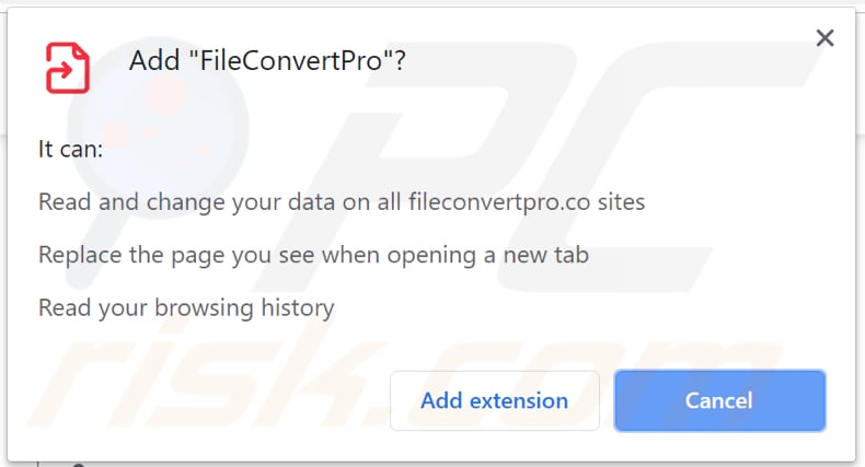 FileConvertPro solicita uma permissão para aceder dados no chrome 