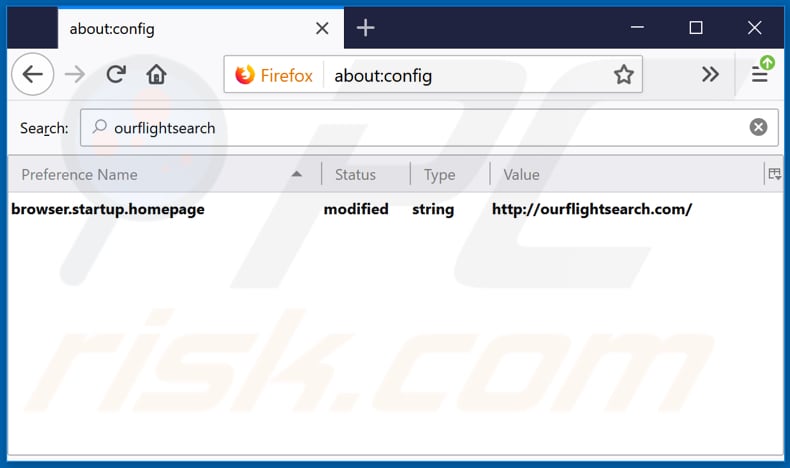 Removendo o ourflightsearch.com do mecanismo de pesquisa padrão do Mozilla Firefox