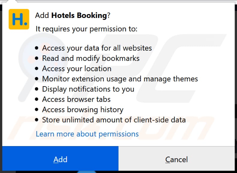 Hotels Booking quer aceder a vários dados no Firefox
