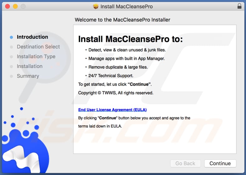 Configuração de instalação do MacCleansePro