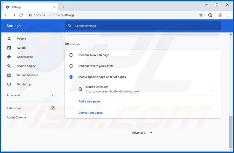 Removendo searchdefenderprime.com da página inicial do Google Chrome