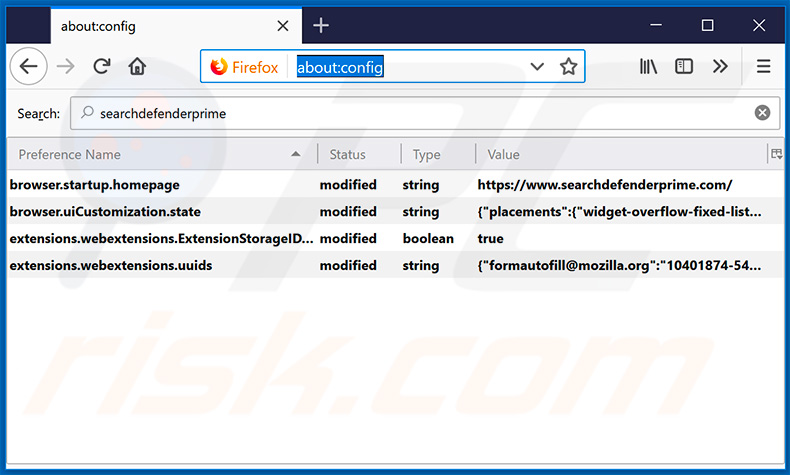Removendo searchdefenderprime.com da página inicial e motor de pesquisa padrão do Mozilla Firefox.