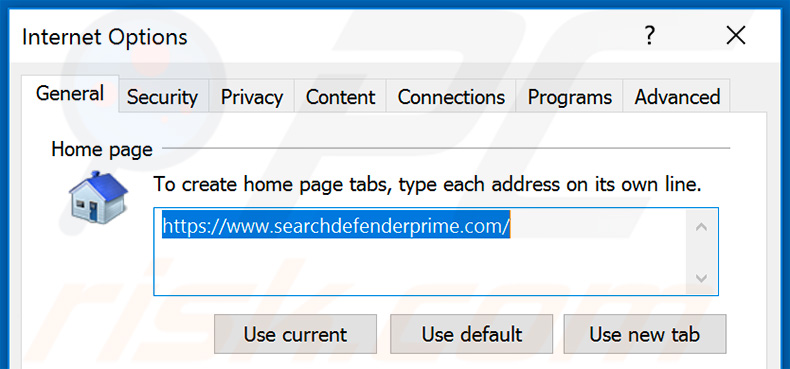 Removendo searchdefenderprime.com da página inicial do Internet Explorer