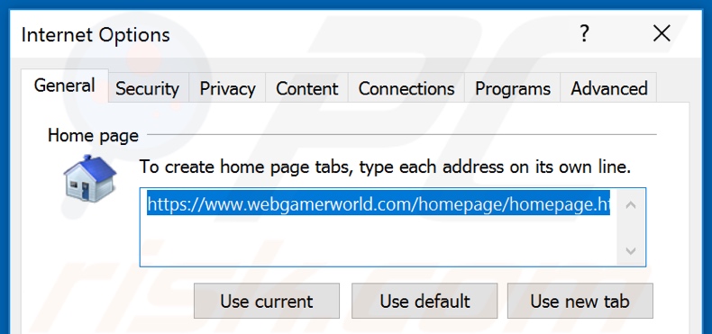 Removendo webgamerworld.com da página inicial do Internet Explorer