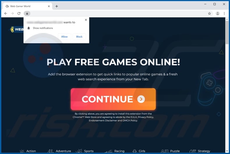 Site usado para promover o sequestrador de navegador Web Gamer World