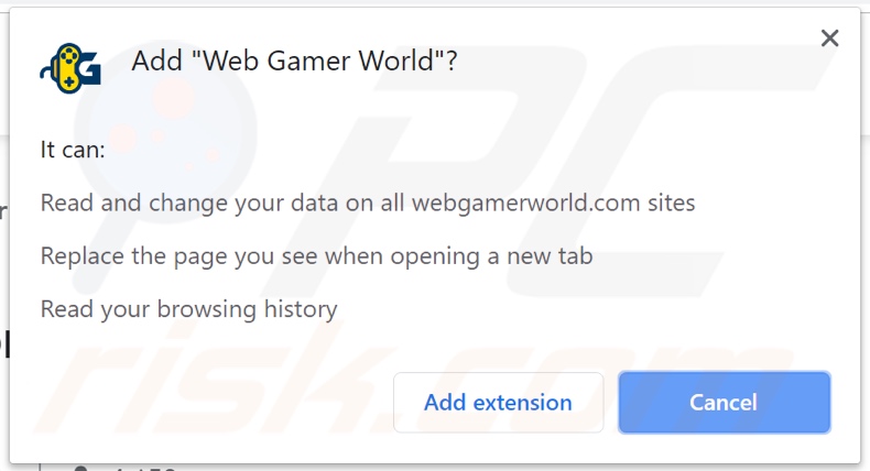 Web Gamer World a pedir permissões (Chrome)