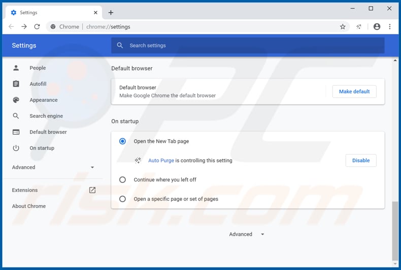 Removendo o autopurge.org da página inicial do Google Chrome