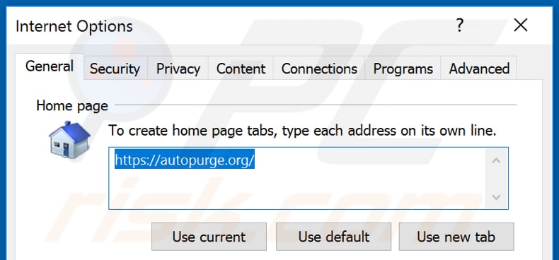 Removendo o autopurge.org da página inicial do Internet Explorer