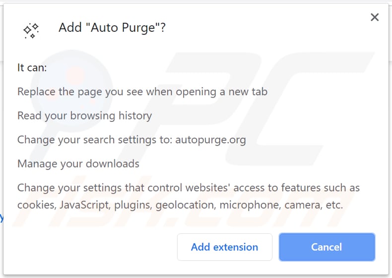 O sequestrador de navegador Auto Purge quer uma permissão