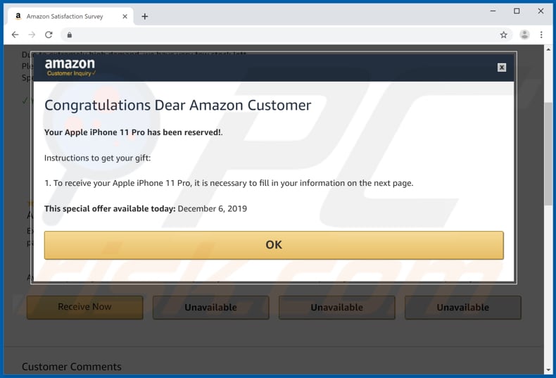 quinta página da fraude congratulations dear amazon customer