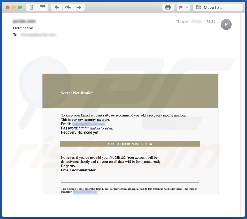 Campanha de spam de email credentials phishing