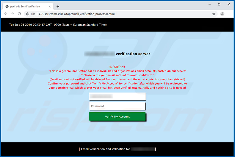 anexo HTML fraudulento de Email credentials phishing