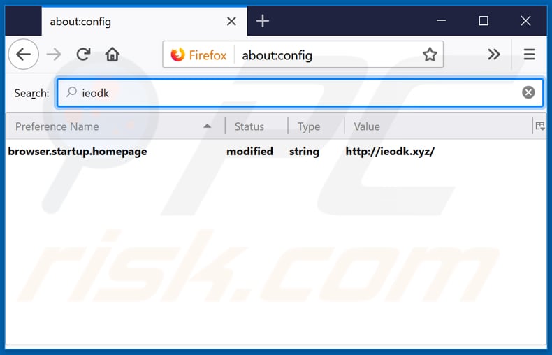 Removendo o ieodk.xyz do mecanismo de pesquisa padrão do Mozilla Firefox