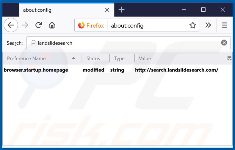 Removendo o search.landslidesearch.com do mecanismo de pesquisa padrão do Mozilla Firefox